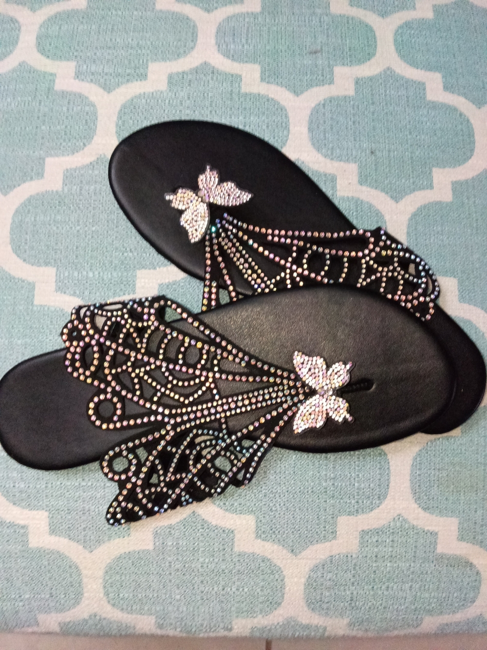 Black Crystal Butterfly Sandals for Women